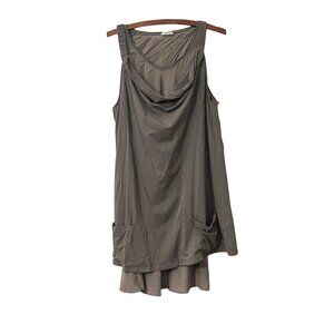 Rivamonti Womens Taupe Gray Cotton Silk Layered Cowl Neck Sleeveless Dress Sz M